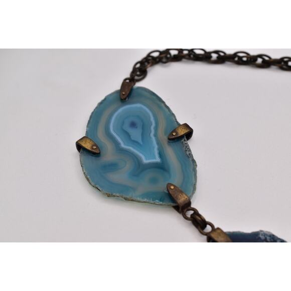 Vintage Natural Blue Agate Slice Linked Belt Chunky Heavy Chunky 20\
